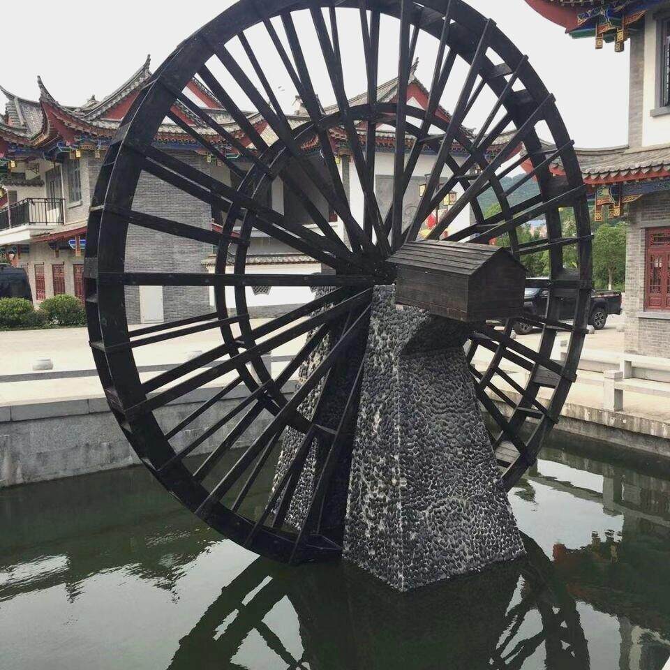 厂家直销木水车防腐木水车户外大型风车碳化电动水车景观水车