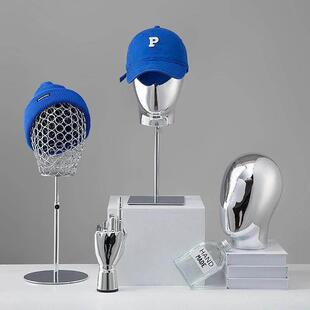 服装店橱窗陈列帽子头模模特道具女电镀帽架假发支架帽托展示架子