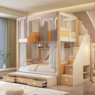 上下铺双层床高低子母床儿童床平行床男孩女孩带滑梯多功能组合床