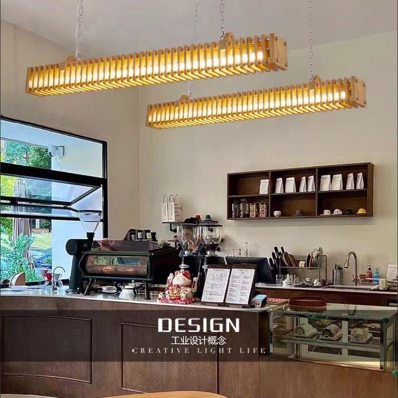 美式工业风餐厅吊灯咖啡店吧台餐桌荧光灯创意实木长条灯酒馆吊灯