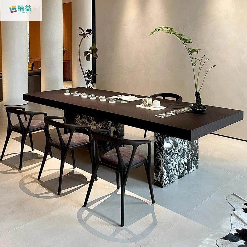楠益家具 Frencluxury现代简约设计师款网红实木茶桌黑白花大理石