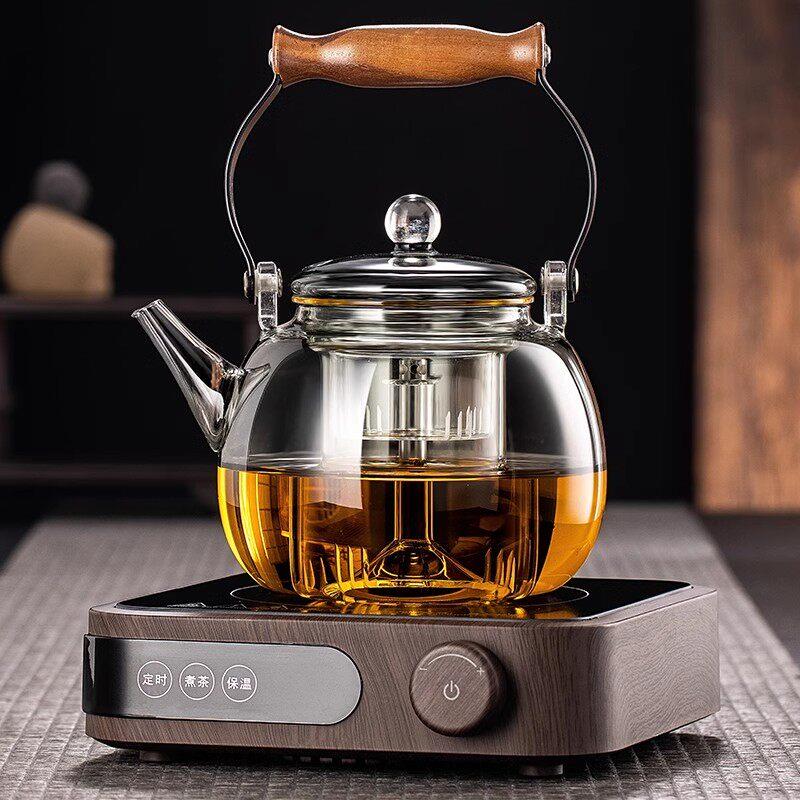 高硼硅玻璃提梁煮茶壶家用炉黑晶炉加热壶耐高温防爆保温功夫茶具