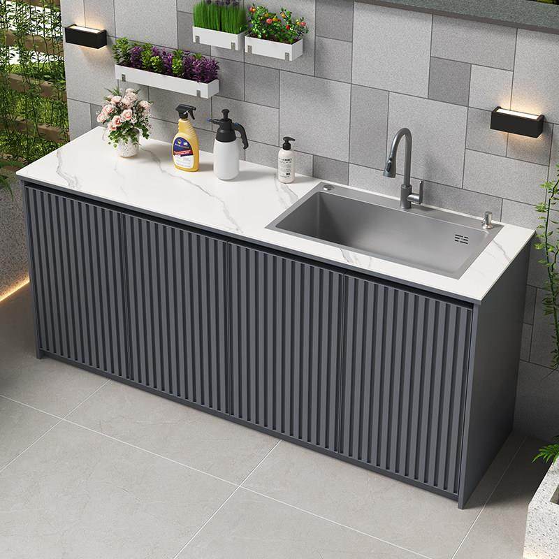 户外铝合金岩板洗衣一体柜子室外花园防晒收纳柜水槽洗手台盆柜