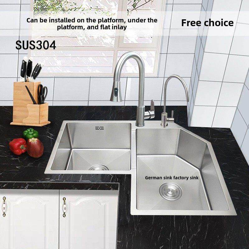 德国Emin不锈钢水槽角双槽异形厨房多功能洗碗盆柜下双水槽,家装主材,水槽套餐,淘宝优惠券,粉丝福利购,淘宝优惠卷