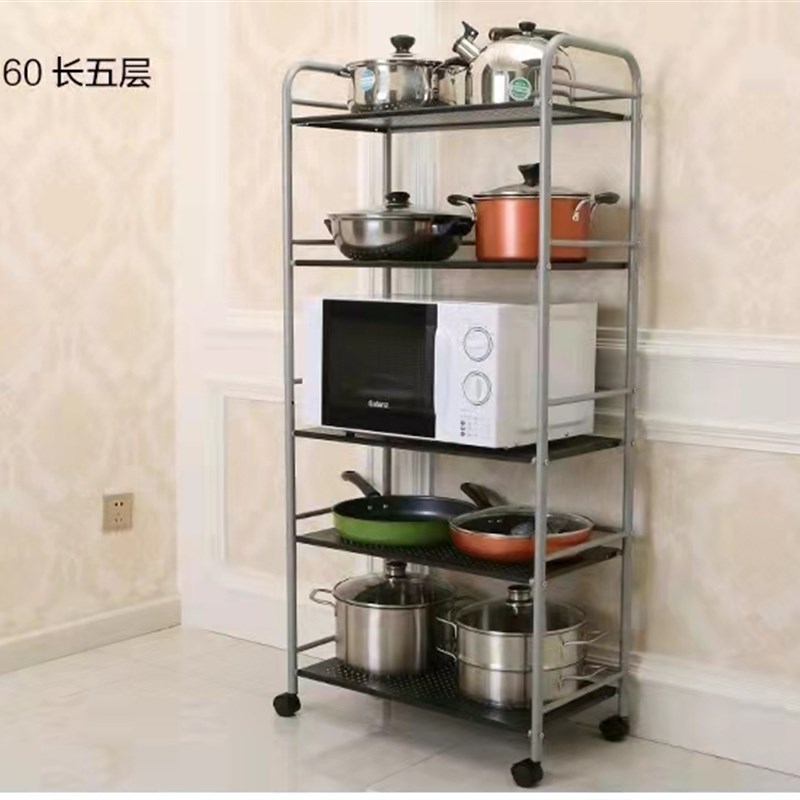 厨房置物架 微波炉架 锅架蔬菜架 不锈钢储O物收纳用具 带万向轮