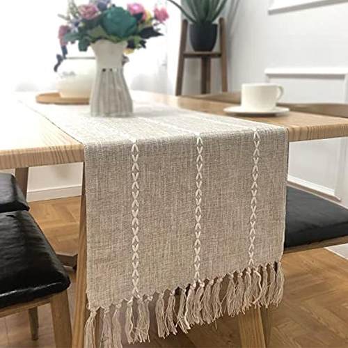 复古桌旗带流苏婚礼家庭餐桌布中式装饰布手工编织农舍棉麻桌垫