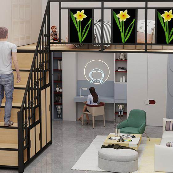 铁艺覆式diy 二楼床隔层小户型阁楼床公寓树屋床简约隔层钢结构床