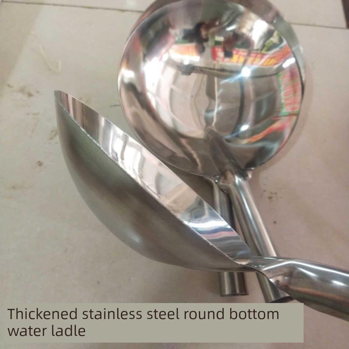 不锈钢水勺加厚老式厨房家用大水勺带柄集成圆底水勺