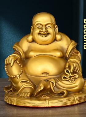 铜大肚弥勒佛开心笑佛摆件家用佛堂供奉神像黄铜弥勒菩萨摆件