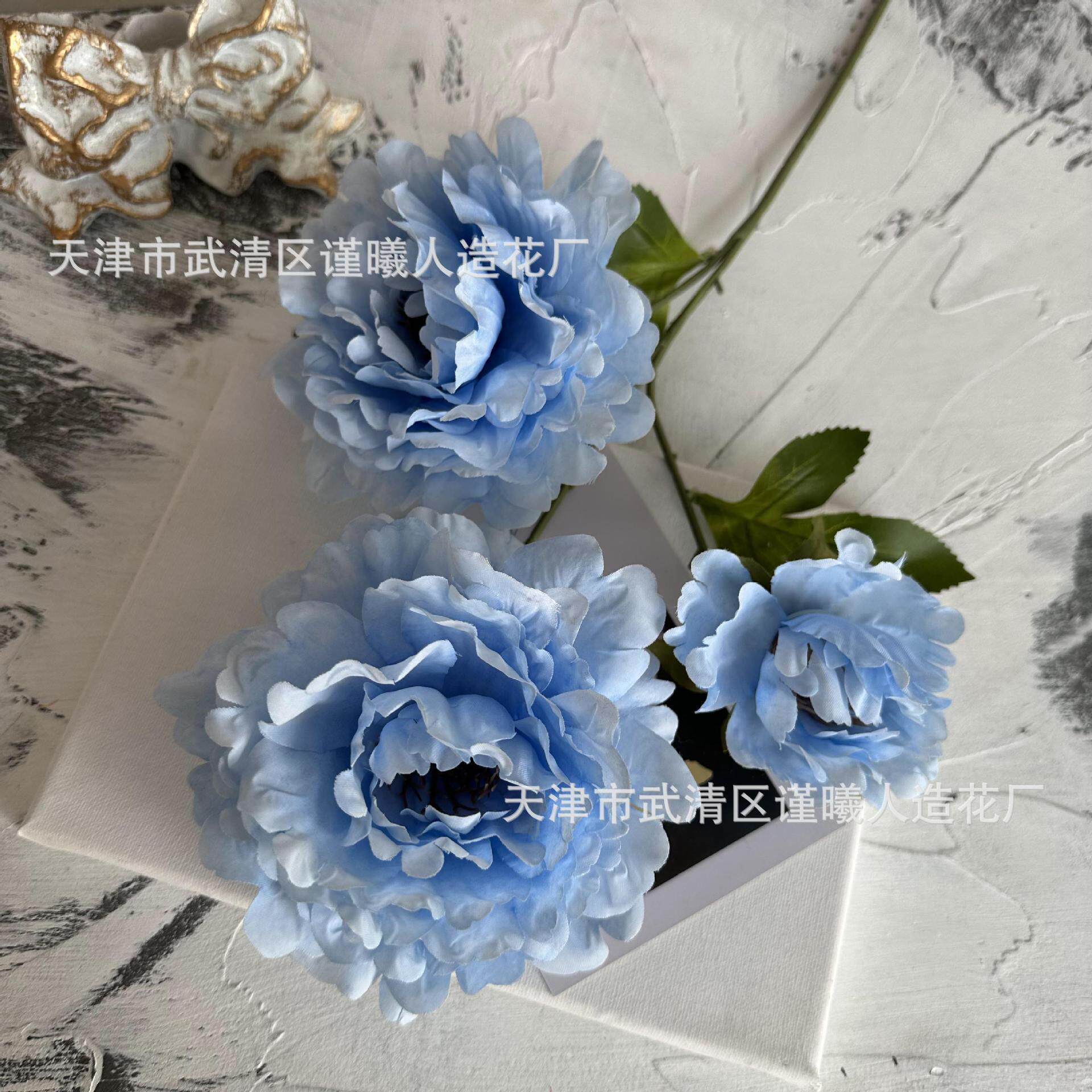 024年新2款蓝色仿真花X-05婚系庆婚礼假花雾霾花蓝绢酒店家居插花