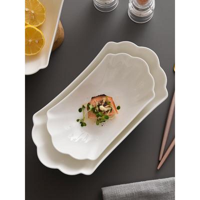隆玫格骨瓷深盘船形蒸鱼盘白色菜盘陶瓷深鱼盘家用新款轻奢长条盘