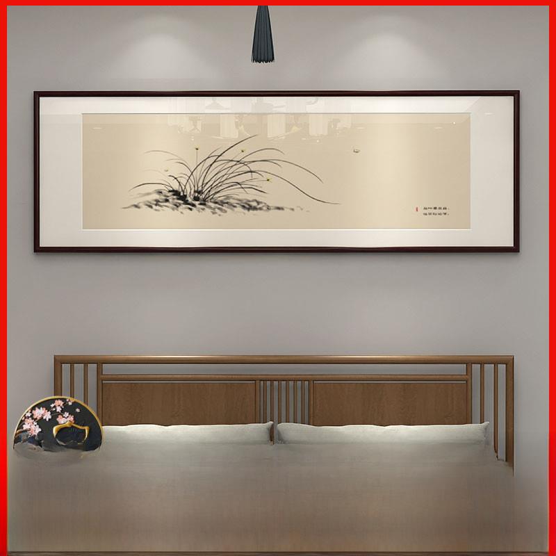 兰花挂画新中式梅花竹子画中国风客厅装饰画餐厅画卧室床头画横版