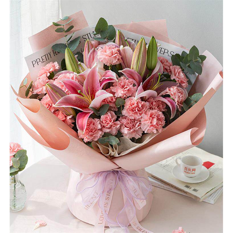 礼物康乃馨百合混搭生日送长辈探望上海北京鲜花速递同城配送店