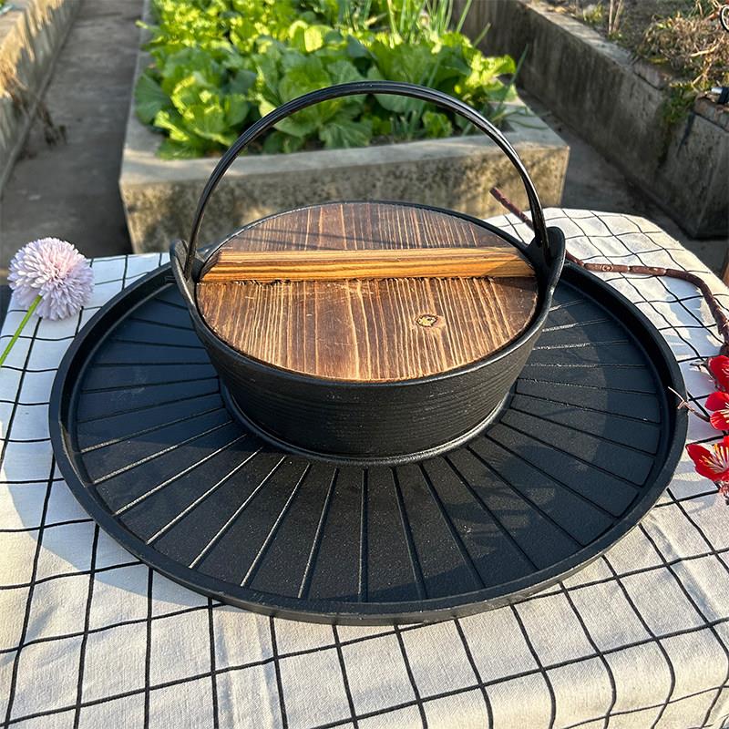 烤涮一体商用火锅烧烤烤肉铸铁烧烤炉一锅两用汤锅两味铸铁烤盘锅