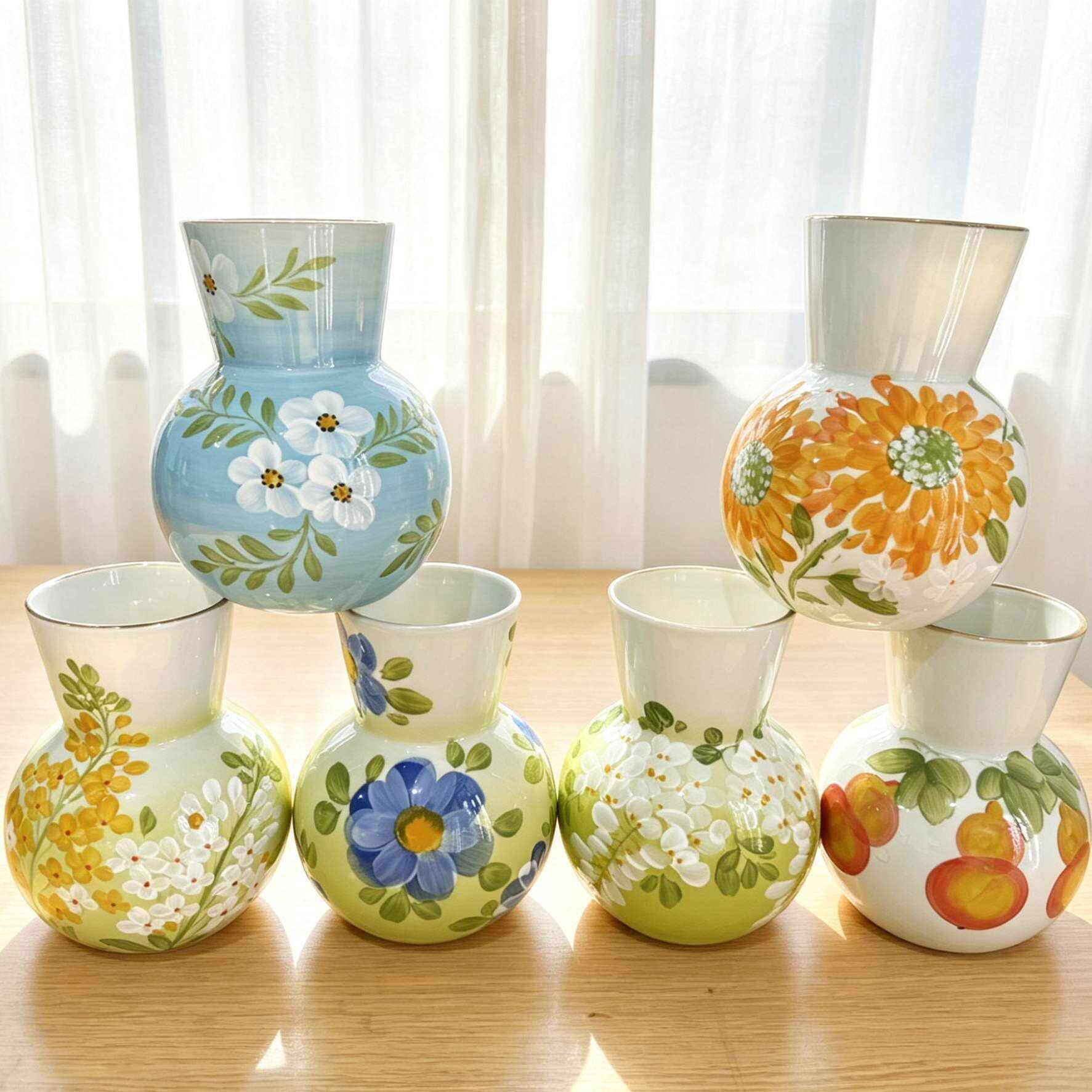 景德镇手绘花卉陶瓷小花瓶摆件客厅插花轻奢高级感花器鲜花陶罐