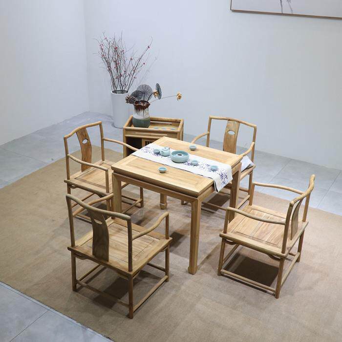 经典实木老榆木中式八仙桌家用现代简约餐桌方桌正方形茶桌椅组合