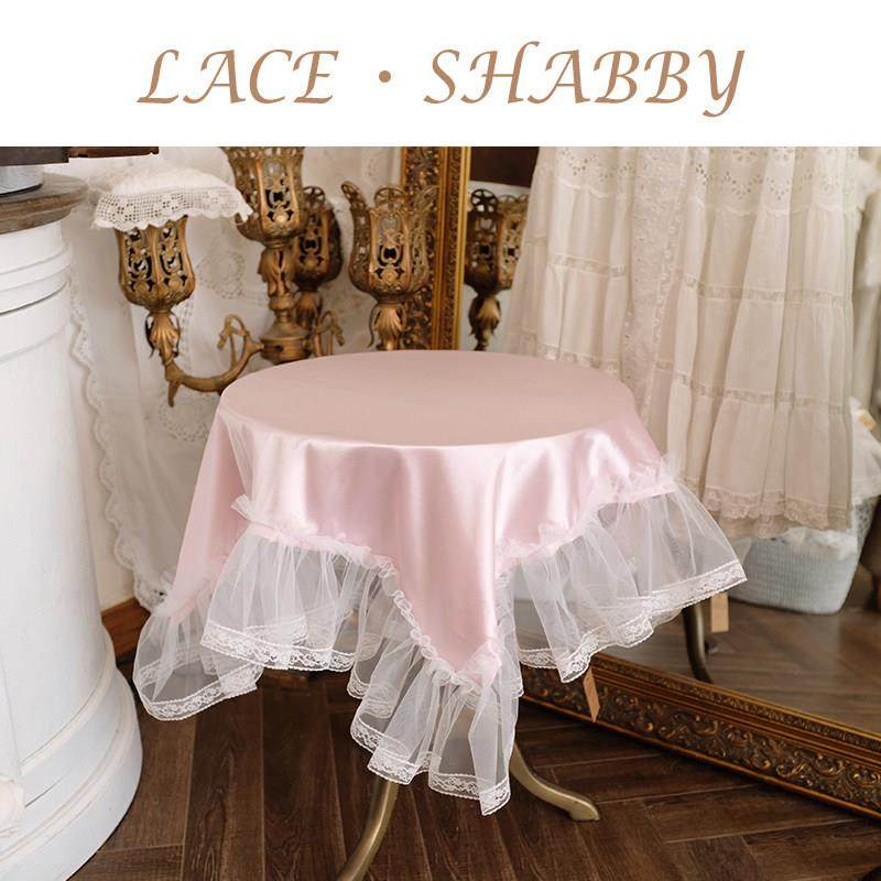 LACESHABBY新款欧式覆古轻奢蕾丝荷叶边缎面法式少女桌布防尘盖巾,居家布艺,桌布,淘宝优惠券,粉丝福利购,淘宝优惠卷