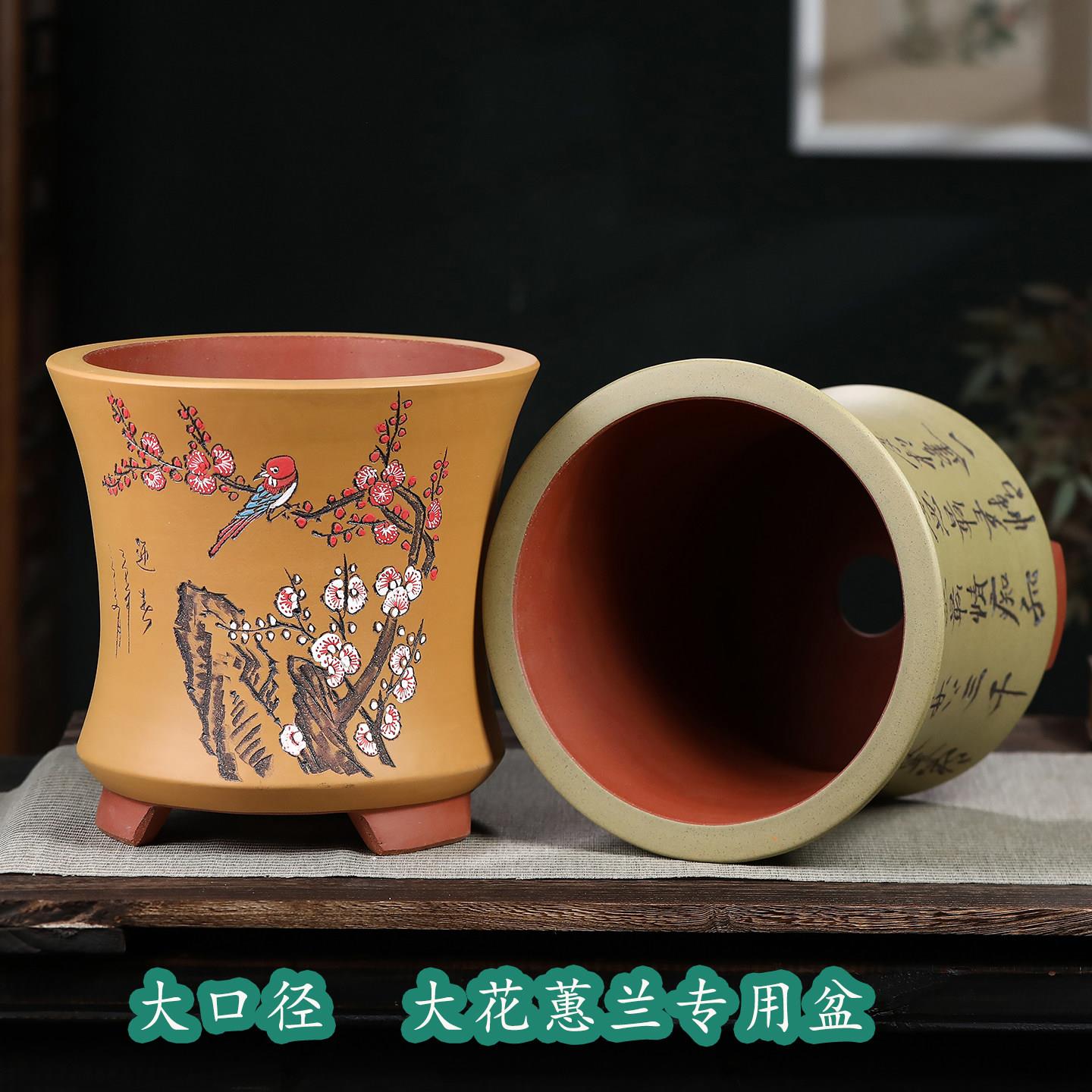 君子兰紫砂花盆客厅大花蕙兰兰花专用盆陶瓷家用束腰兰花花盆托盘