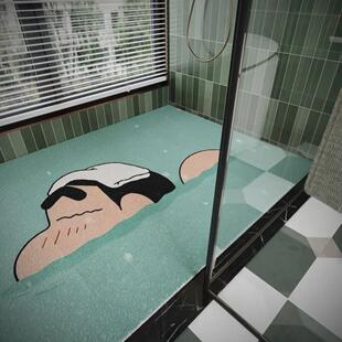 蜡笔小新浴室化妆室全铺防滑可裁剪防霉透水地垫淋浴家用丝圈卡通