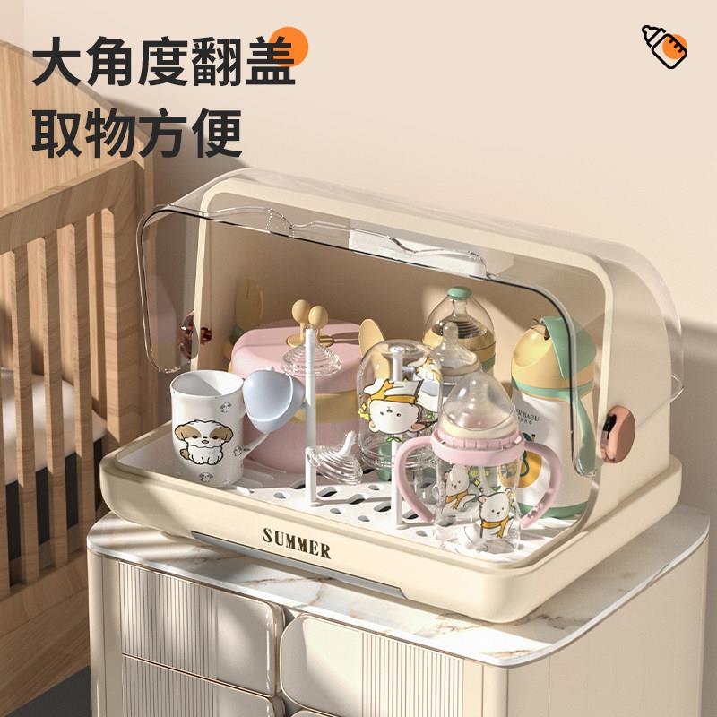 婴儿奶瓶灭菌收纳盒婴儿收纳盒带盖防尘杯烘干排水收纳架