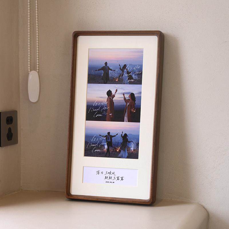 长条宫格相框挂墙实木情侣婚纱写真全家福打印照片组合礼物高级感