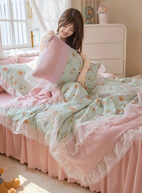 纯棉全棉夏凉被四件套夏天被子薄款可F机洗单人双人夏被空调被夏
