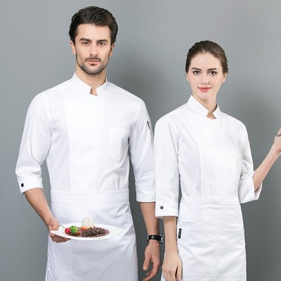 酒店厨师工作服长袖男女餐饮饭店食堂烘焙厨房高档七分袖定制纯棉