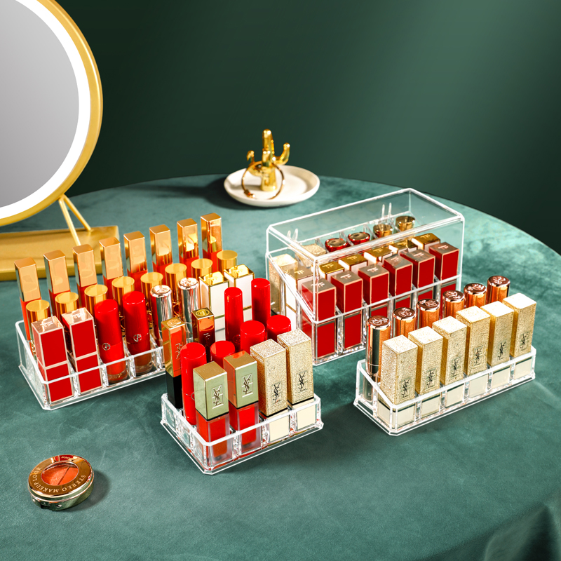 口红收纳盒透明亚克力防尘带盖z多格放唇釉架盒子桌面化妆品置物