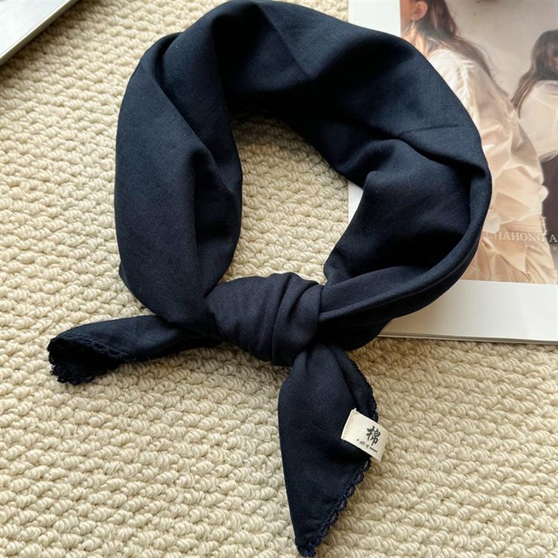 MIXMISS【藏青色】日系文艺叠穿F棉质纯色小方巾定制双层棉小领巾