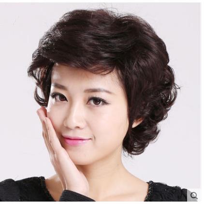 假发女全头套式中老年假发修脸蓬松中短卷发真发女士假发自然逼真