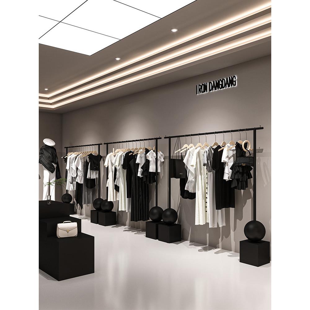 服装店落地架铁艺黑色衣服陈列架组合专用挂衣架女装店货架展示架
