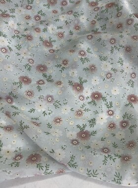 浅蓝色小碎花印花珍珠纱雪纺布头 柔软垂感连衣L裙上衣diy面料D39