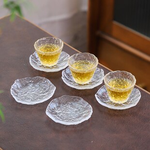 玻璃茶杯小杯垫透明杯托波浪日式隔热垫功O夫茶具茶道配件茶碟