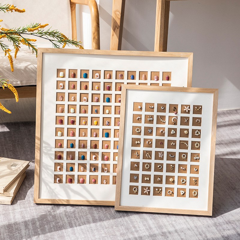 网红格子相框手工diy压花大画框带小孔卡纸美甲展示框干花标本框