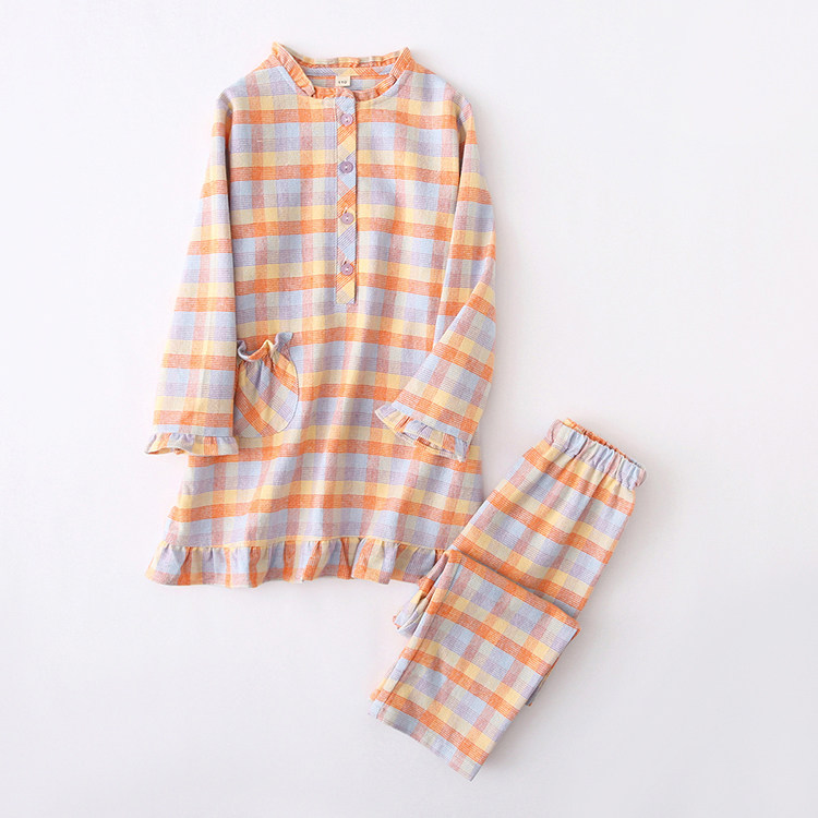 秋冬全棉绒布女童长款长袖睡衣睡裙套装春秋纯棉磨毛女孩家居服