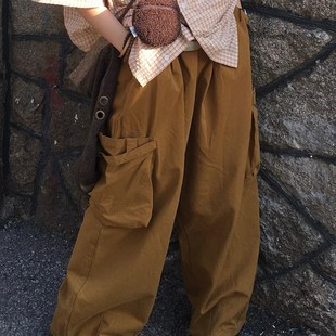 一碗士多日系复古宽松阔腿工装裤男女直筒百搭抽绳束脚拖地休闲裤