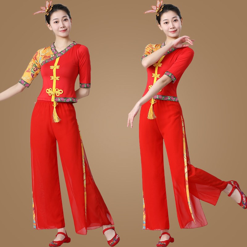 龙纹中袖秧歌服舞蹈演出服广场舞服装H套装裙裤春夏季新款跳舞衣