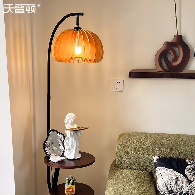 落地灯中古风高级感客厅沙发边上B摆件卧室床头台灯置物架复古立