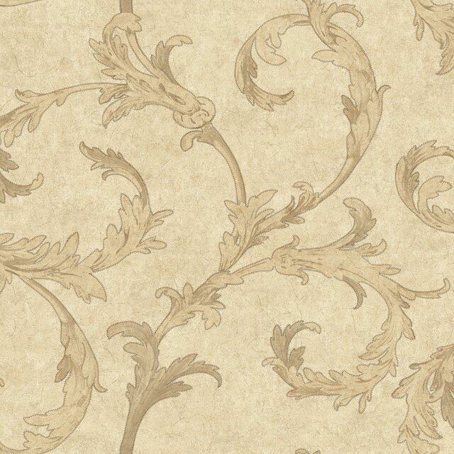 美式乡村墙纸纯纸田园风浅咖色卷纹莨苕叶客厅卧室电视背景墙壁纸