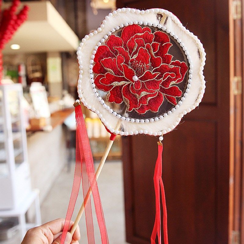 洛阳牡丹花双圈圆扇子复古风流苏跳舞手工艺拍照刺绣加长柄团扇女,居家日用,扇子,淘宝优惠券,粉丝福利购,淘宝优惠卷