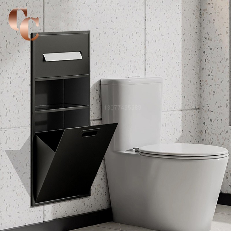 现货不锈钢马桶旁垃圾桶收纳柜金属壁龛柜卫生间嵌入式置物架定制