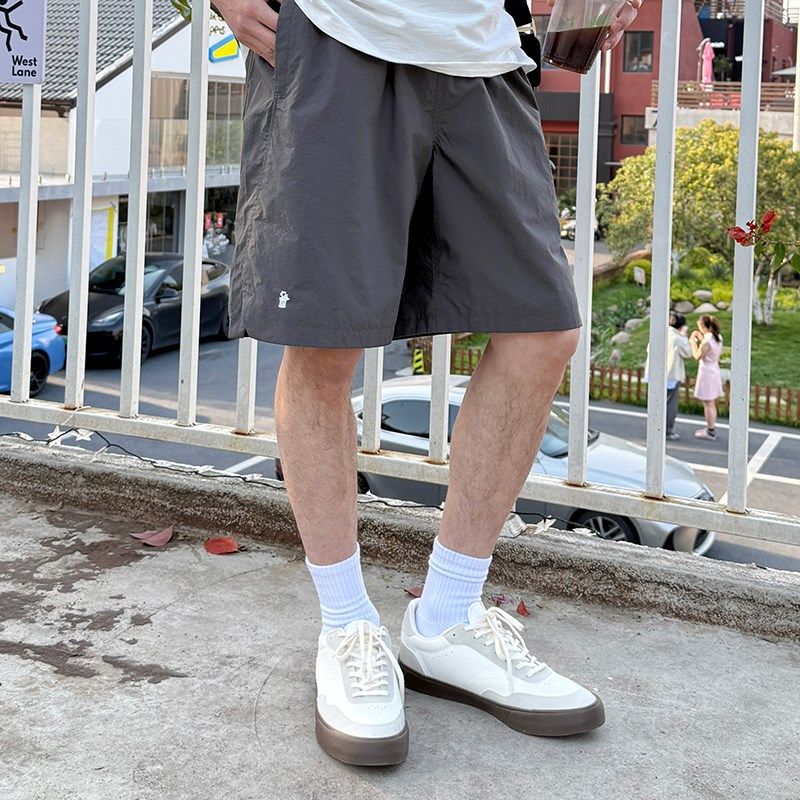 灰色松紧腰速干短裤五分裤男生夏季2025新款宽松休闲百搭工装简约,男装,短裤,淘宝优惠券,粉丝福利购,淘宝优惠卷