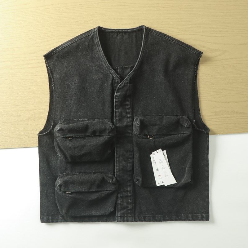 水洗做旧牛仔 !! 外贸尾货春秋男纯色大口袋复古工装马甲背心潮,男装,常规马甲,淘宝优惠券,粉丝福利购,淘宝优惠卷