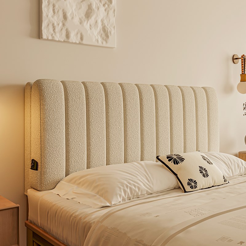 泰迪绒床头软包h靠背2024新款酒店民宿奶油风榻榻米无床头靠垫定