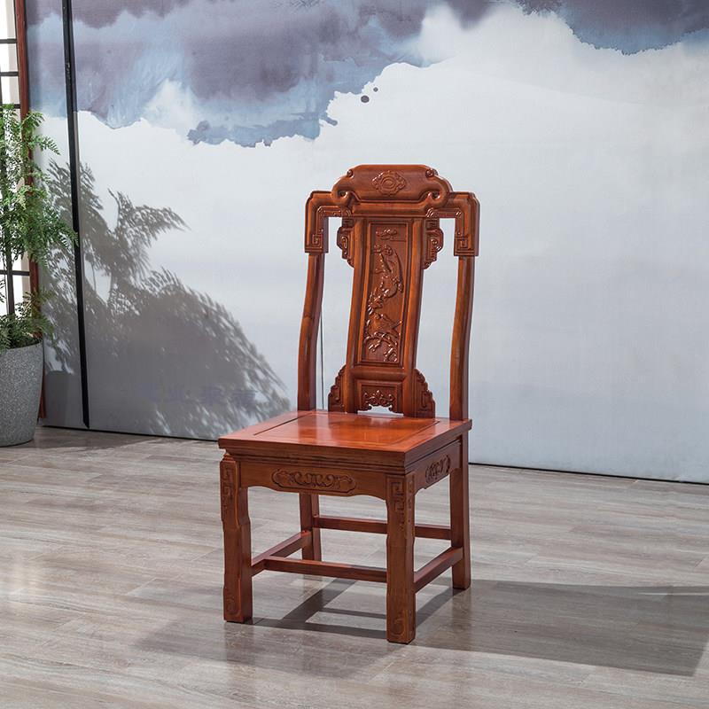 全实木椅子家用靠背椅仿古板凳雕花凳子橡木新中式书桌椅饭店餐椅