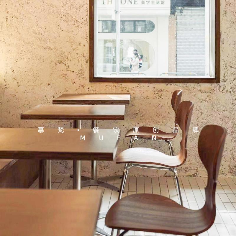 复古奶茶店桌椅组合 简约海洋板方桌 商用咖啡厅餐饮家具