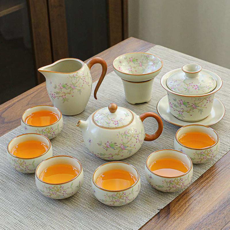陶瓷汝窑茶具套组盖碗茶壶轻奢功夫茶具高档办公室家用泡茶壶茶杯