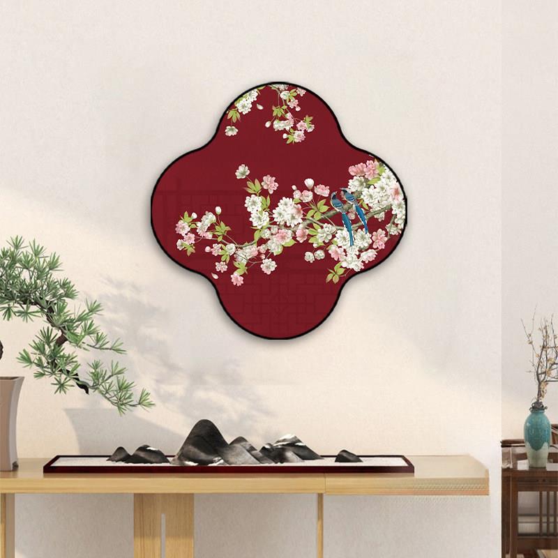 喜上眉梢玄关装饰画新中式梅花形餐厅挂画国风花鸟卧室床头壁画