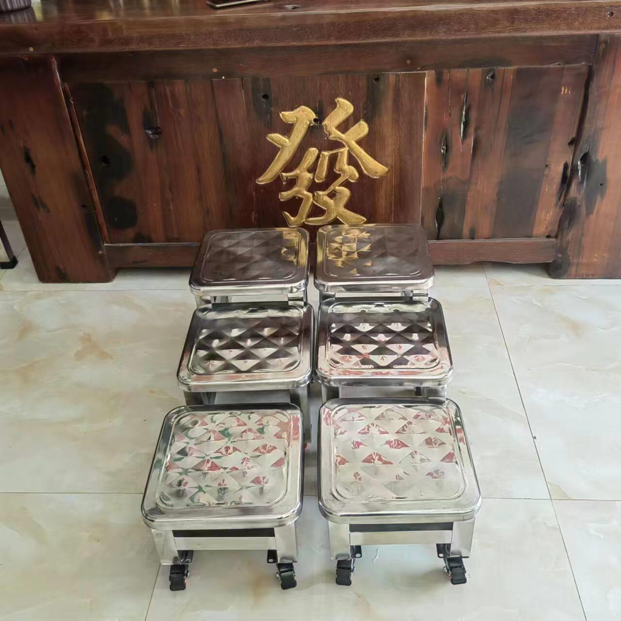 不锈钢加厚迷你方凳静音万向轮滑轮小凳子