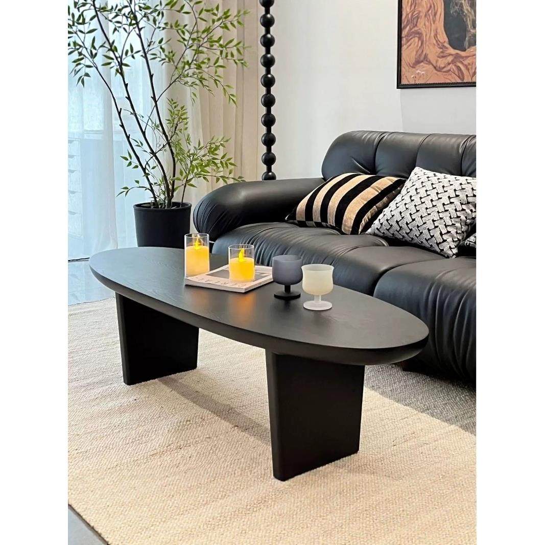 黑色实木茶几中古风家用客厅小户型椭圆简约高级感设计师茶几茶桌